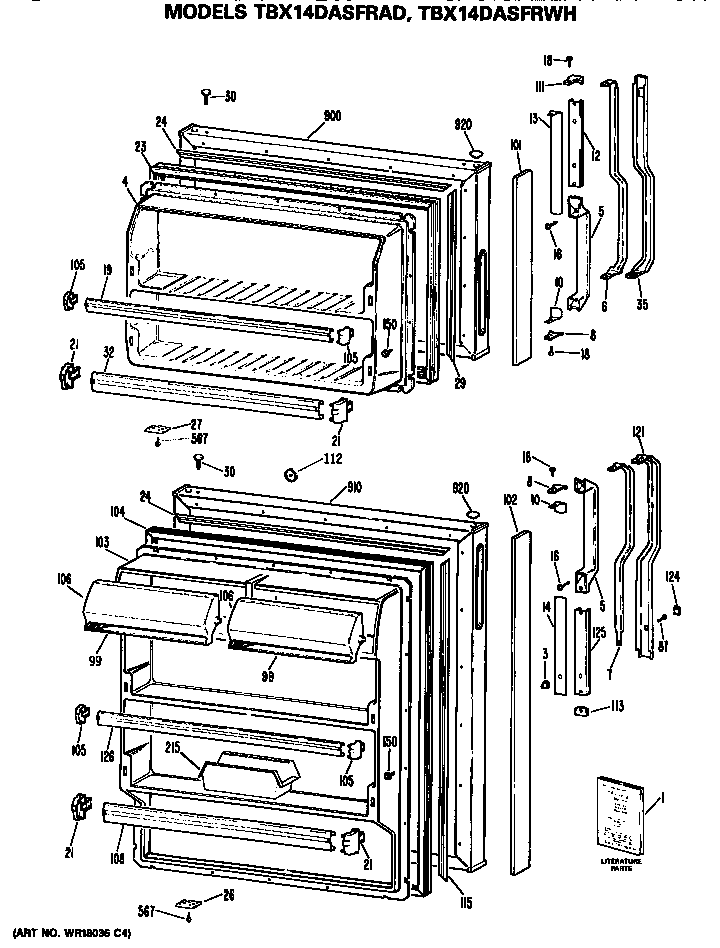 GE TBX14DASFRWH doors diagram