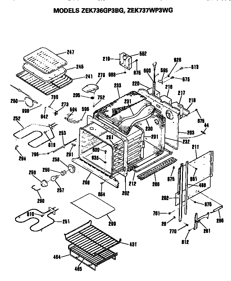GE ZEK736GP3BG main body diagram