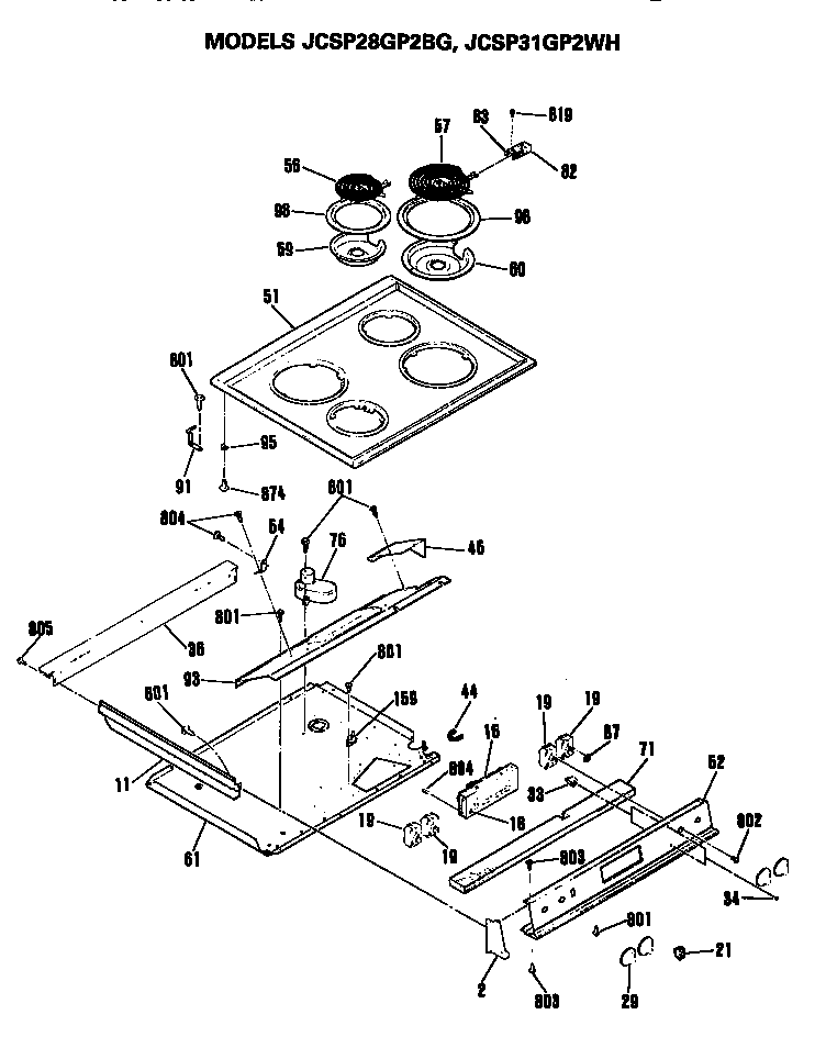 GE JCSP28GP2BG cooktop diagram