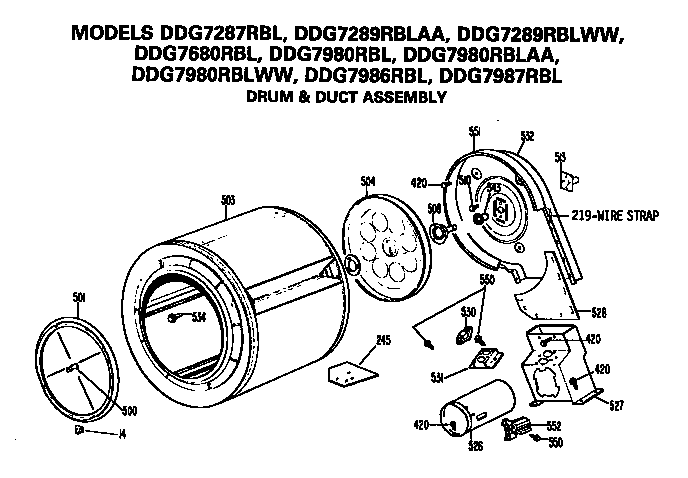 GE DDG7980RBL drum and duct diagram
