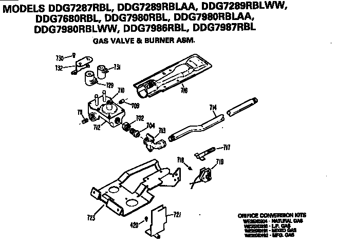 GE DDG7980RBL gas valve and burner diagram