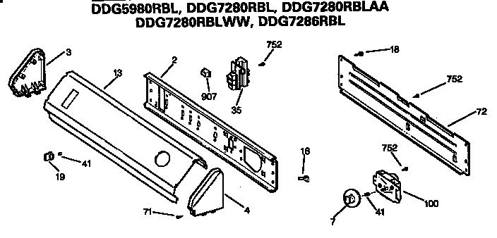 GE DDG5180RBL backsplash for ddg5980, 7280, and 7286 diagram