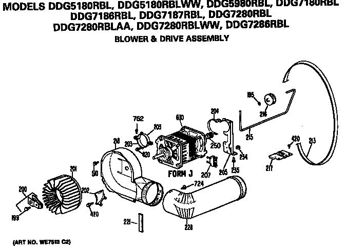 GE DDG5180RBL blower and drive diagram