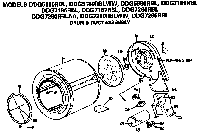 GE DDG5180RBL drum and duct diagram