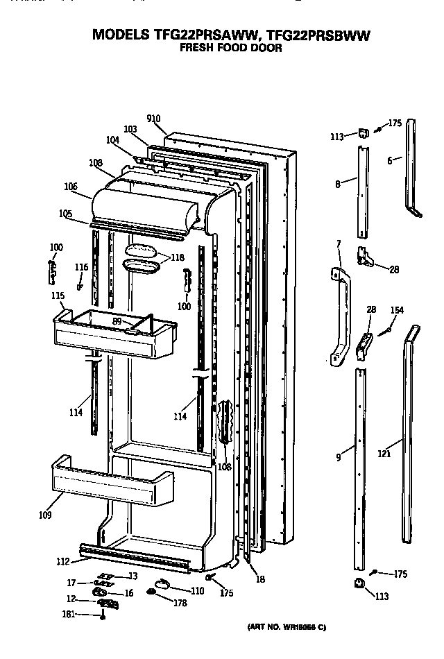 GE TFG22PRSAWW fresh food door diagram