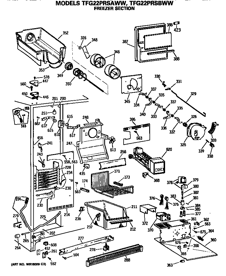 GE TFG22PRSAWW freezer section diagram