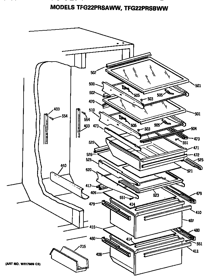 GE TFG22PRSAWW shelfs diagram