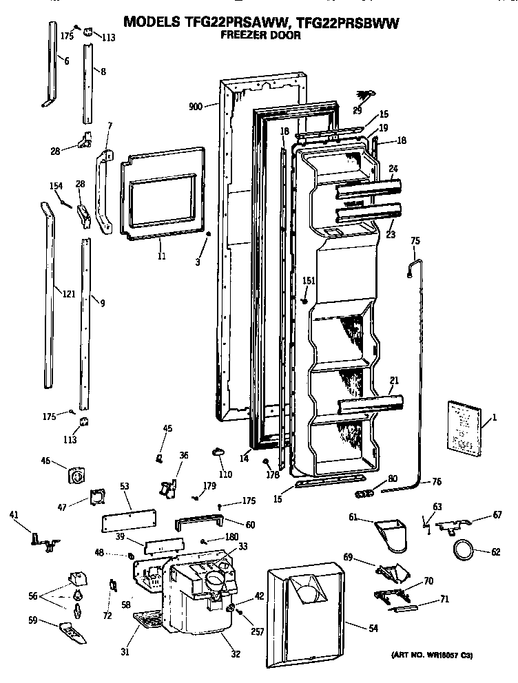 GE TFG22PRSAWW freezer door diagram