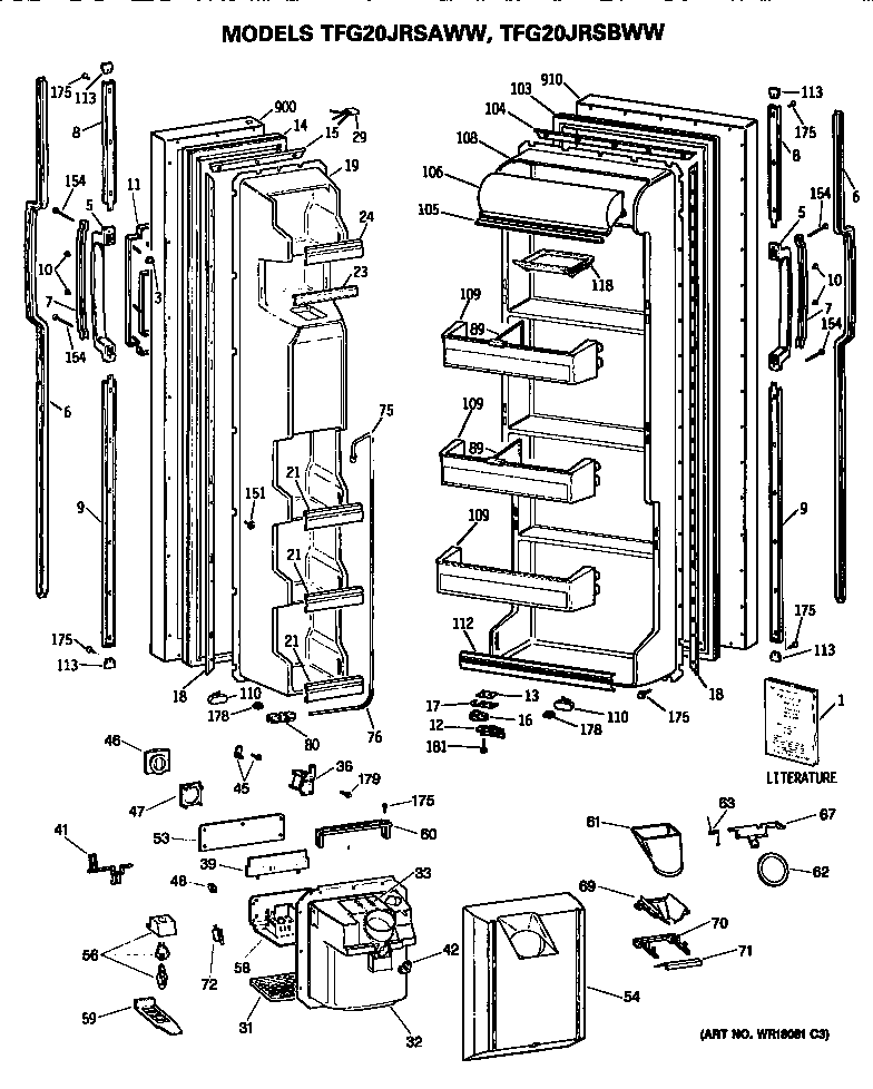 GE TFG20JRSAWW doors diagram