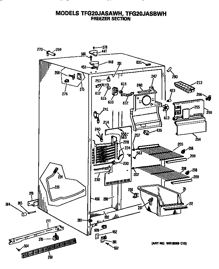 GE TFG20JASAWH freezer section diagram
