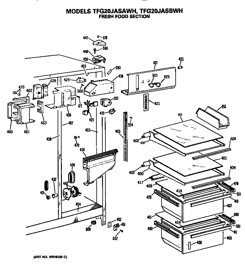 GE TFG20JASAWH fresh food section diagram