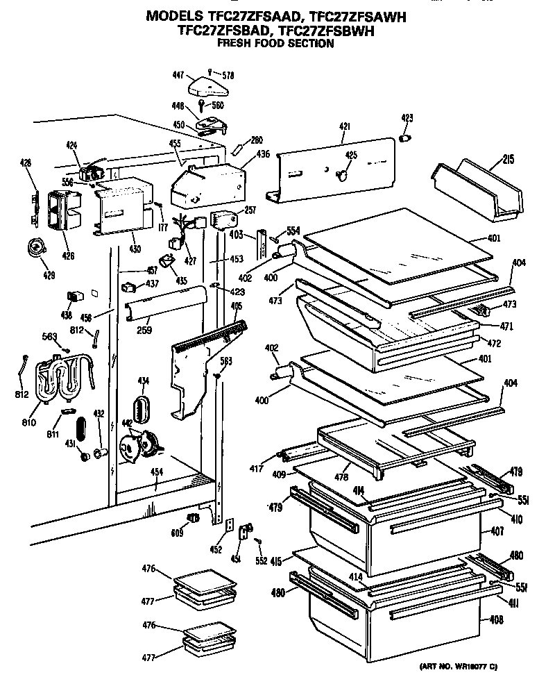 GE TFC27ZFSBAD fresh food section diagram