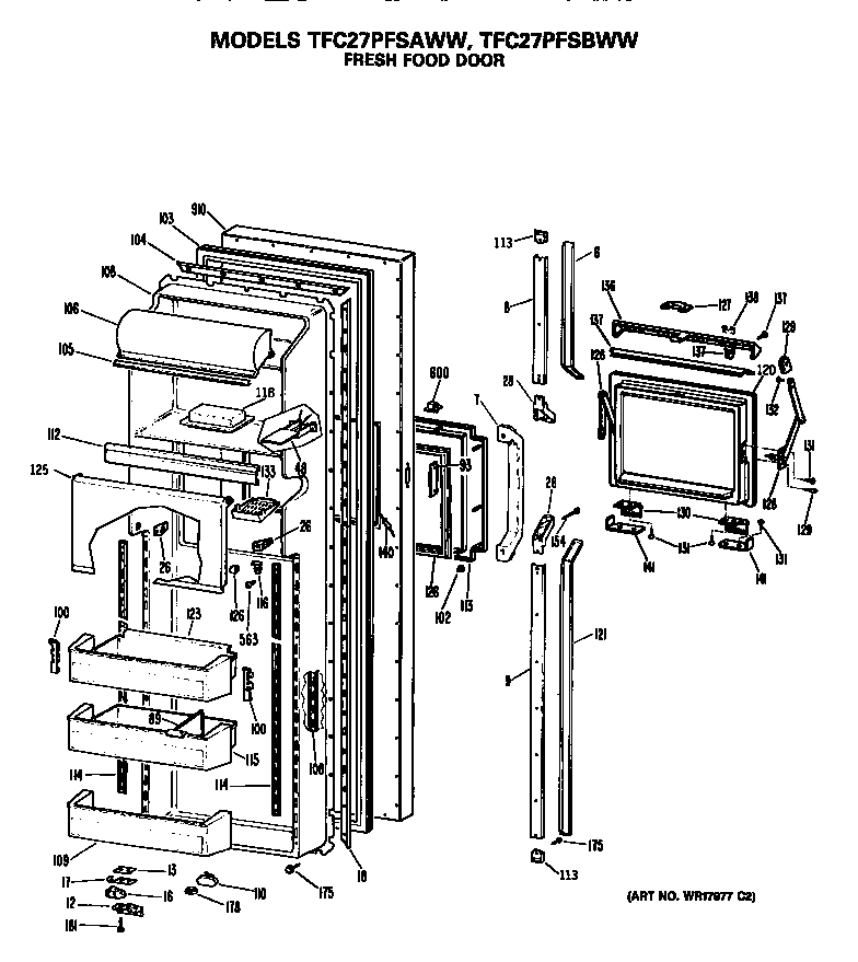GE TFC27PFSBWW fresh food door diagram