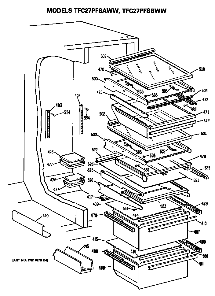 GE TFC27PFSBWW shelfs diagram