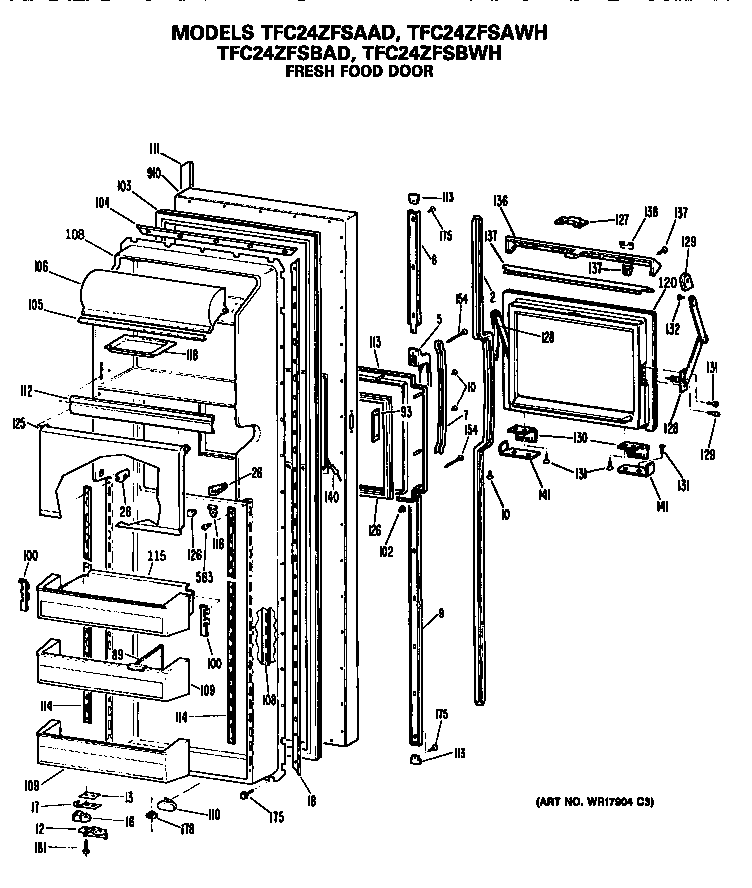 GE TFC24ZFSAAD fresh food door diagram