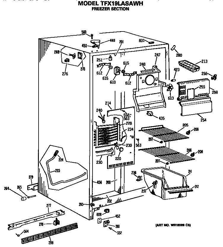 GE TFX19LASAWH freezer section diagram