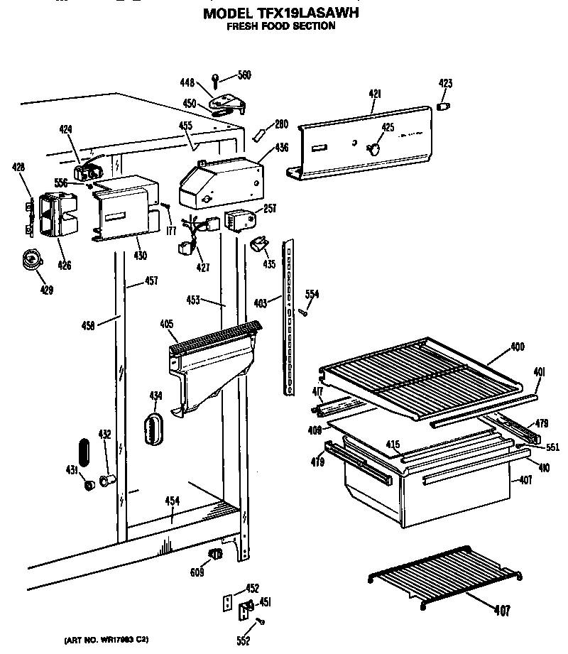 GE TFX19LASAWH fresh food section diagram