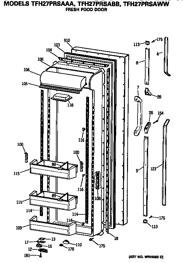 GE TFH27PRSAWW refrigerator door diagram
