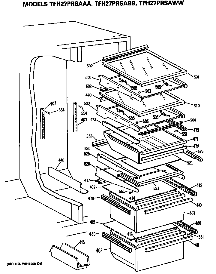 GE TFH27PRSAWW refrigeator shelves diagram