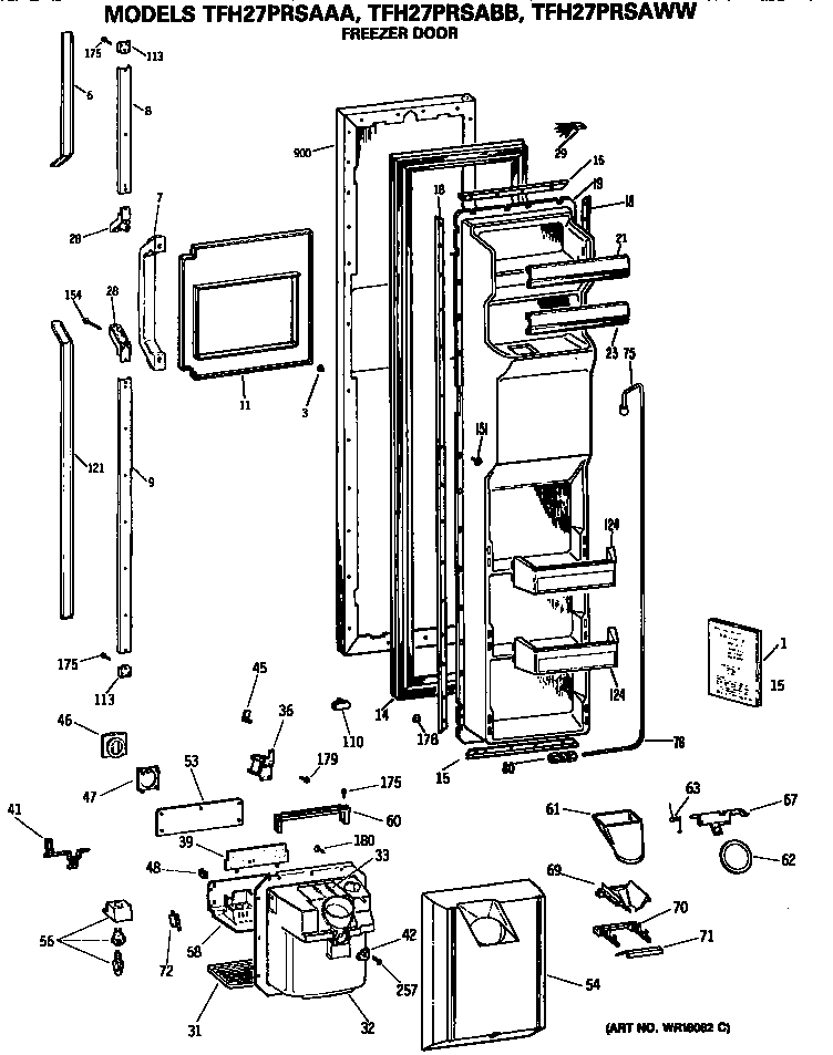 GE TFH27PRSAWW freezer door diagram
