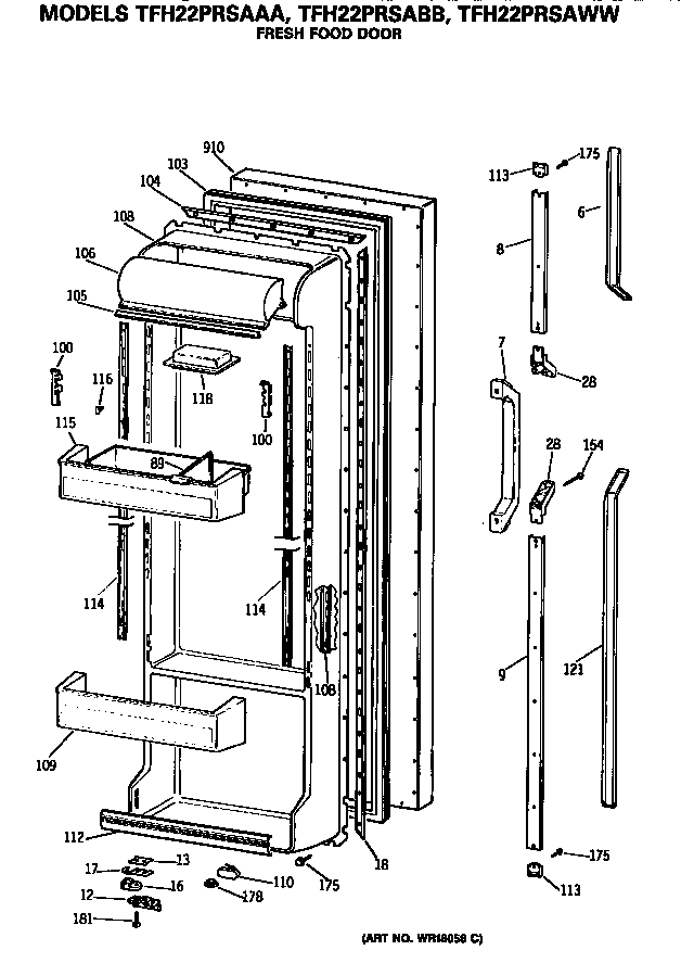 GE TFH22PRSABB refrigerator door diagram