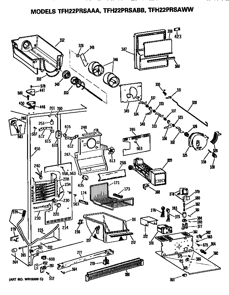 GE TFH22PRSABB freezer shelves diagram