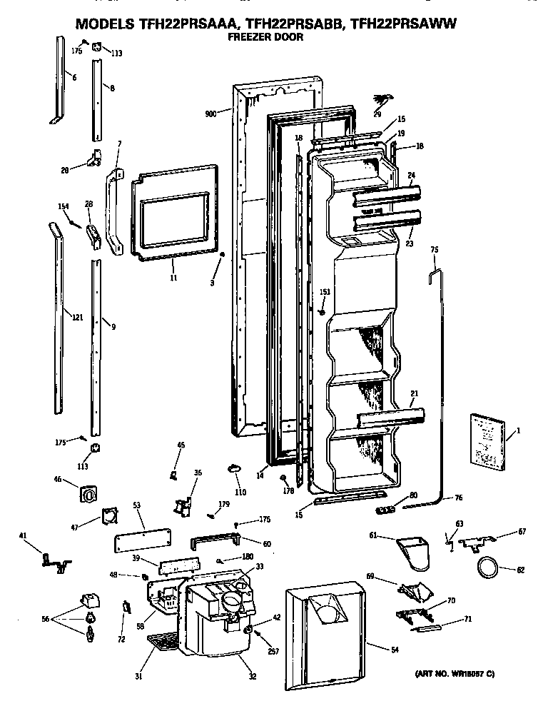 GE TFH22PRSABB freezer door diagram