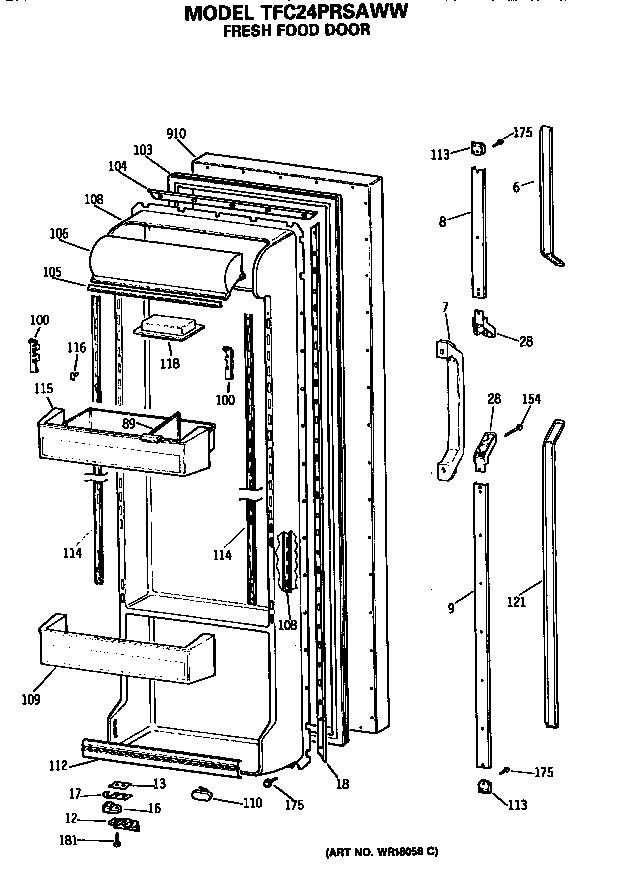 GE TFC24PRSAWW fresh food door diagram