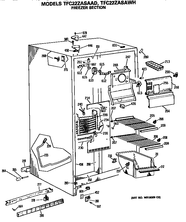 GE TFC22ZASAAD freezer section diagram