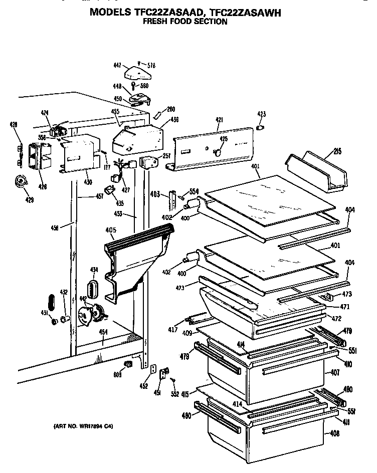 GE TFC22ZASAAD fresh food section diagram