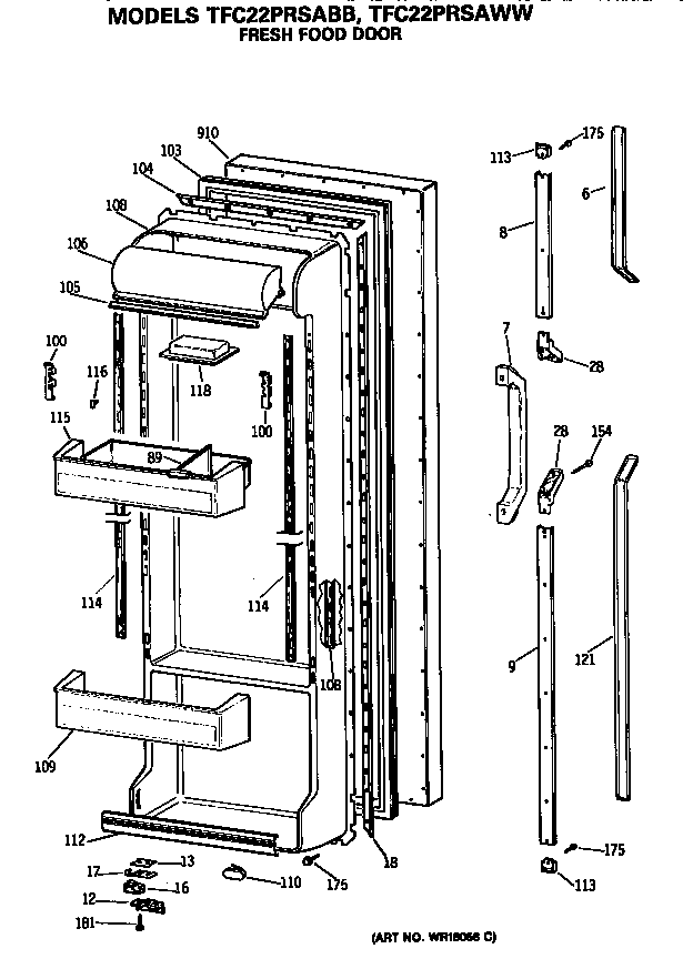 GE TFC22PRSABB fresh food door diagram