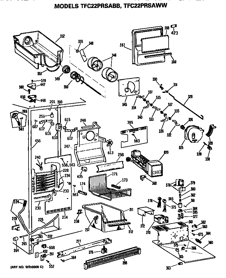 GE TFC22PRSABB freezer section diagram