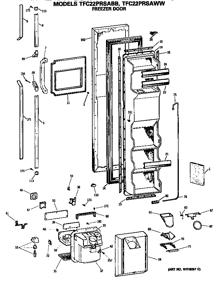 GE TFC22PRSABB freezer door diagram