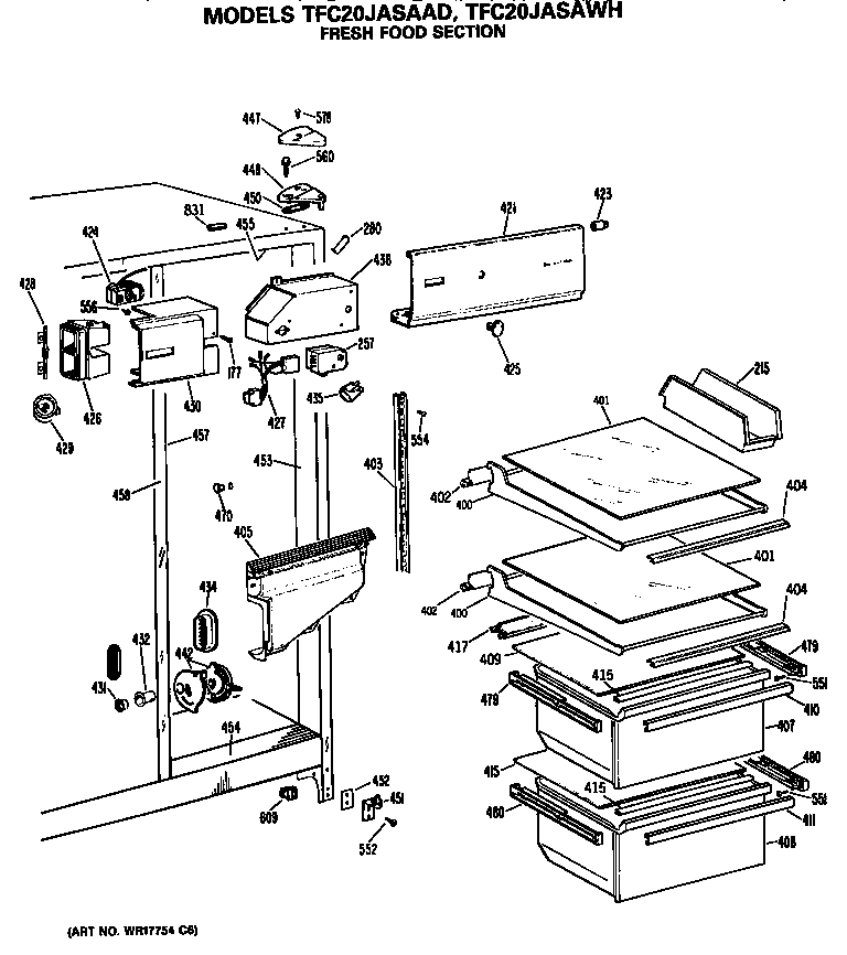 GE TFC20JASAAD fresh food section diagram