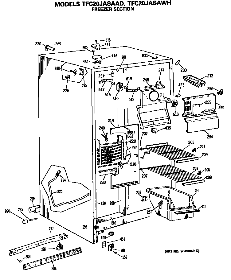 GE TFC20JASAAD freezer section diagram