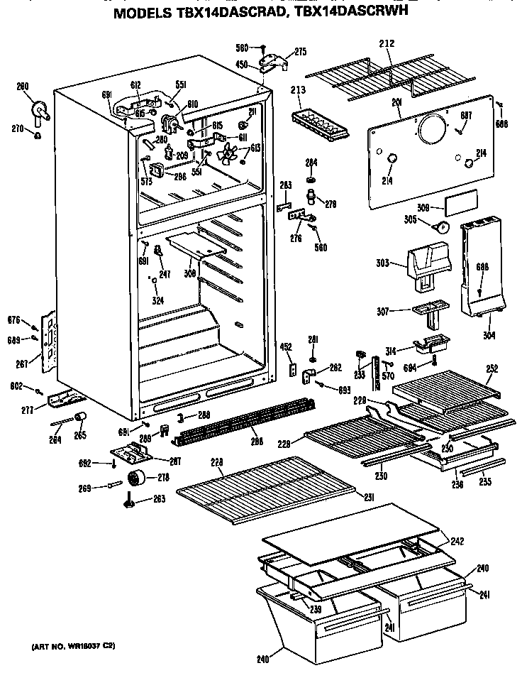 GE TBX14DASCRAD cabinet diagram
