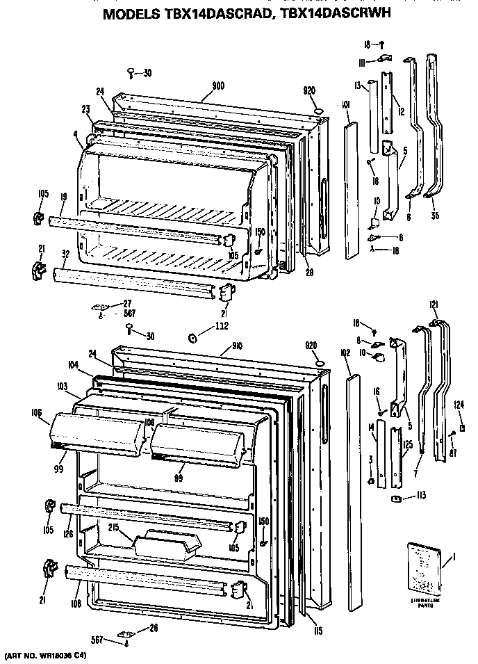 GE TBX14DASCRAD doors diagram