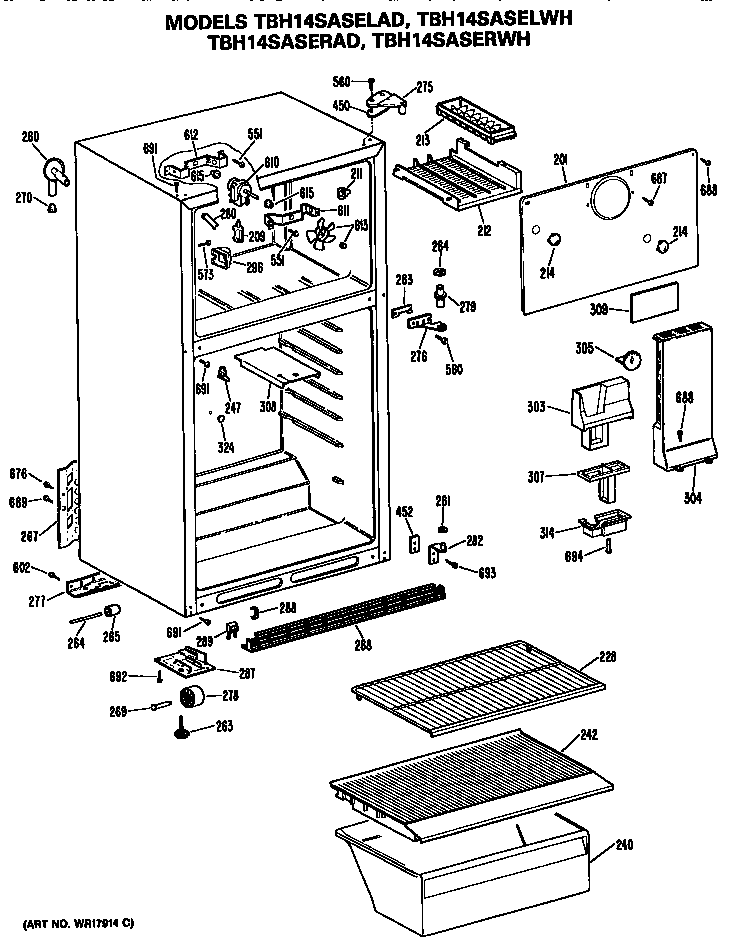 GE TBH14SASERWH cabinet diagram