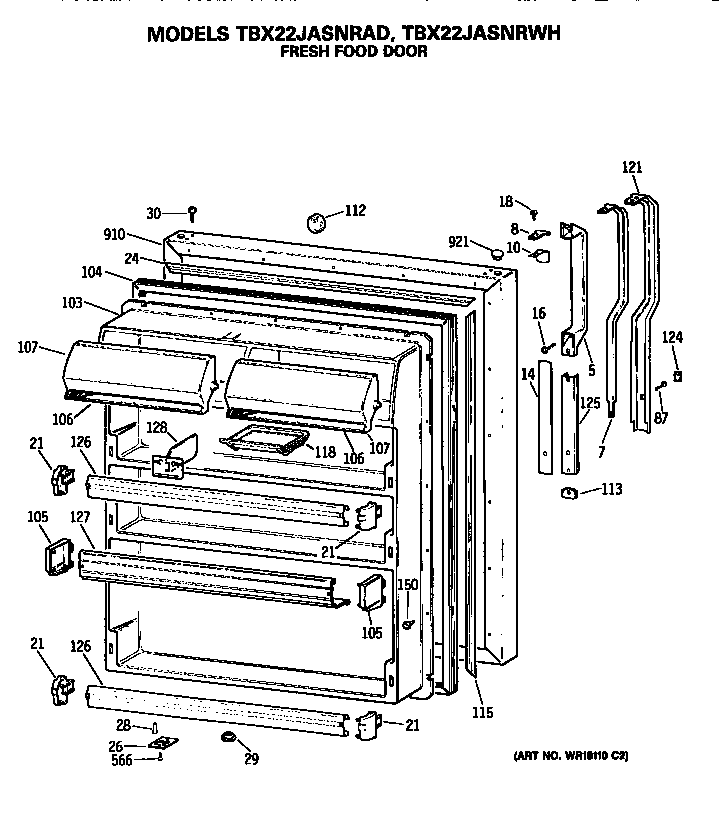 GE TBX22JASNRAD fresh food door diagram