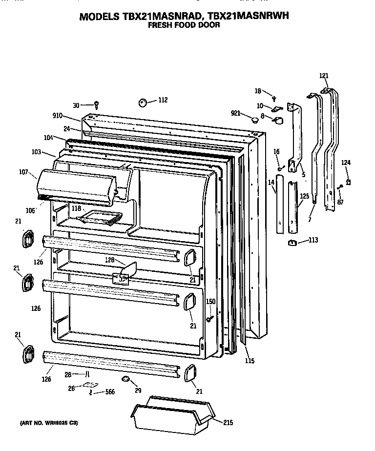 GE TBX21MASNRWH fresh food door diagram