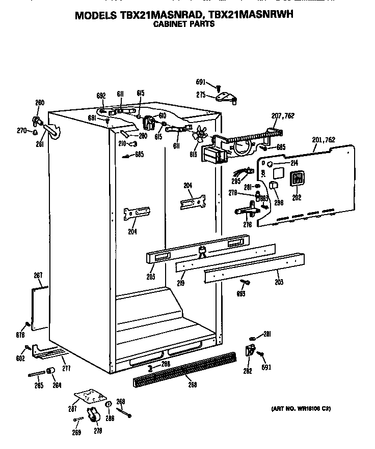 GE TBX21MASNRWH cabinet diagram