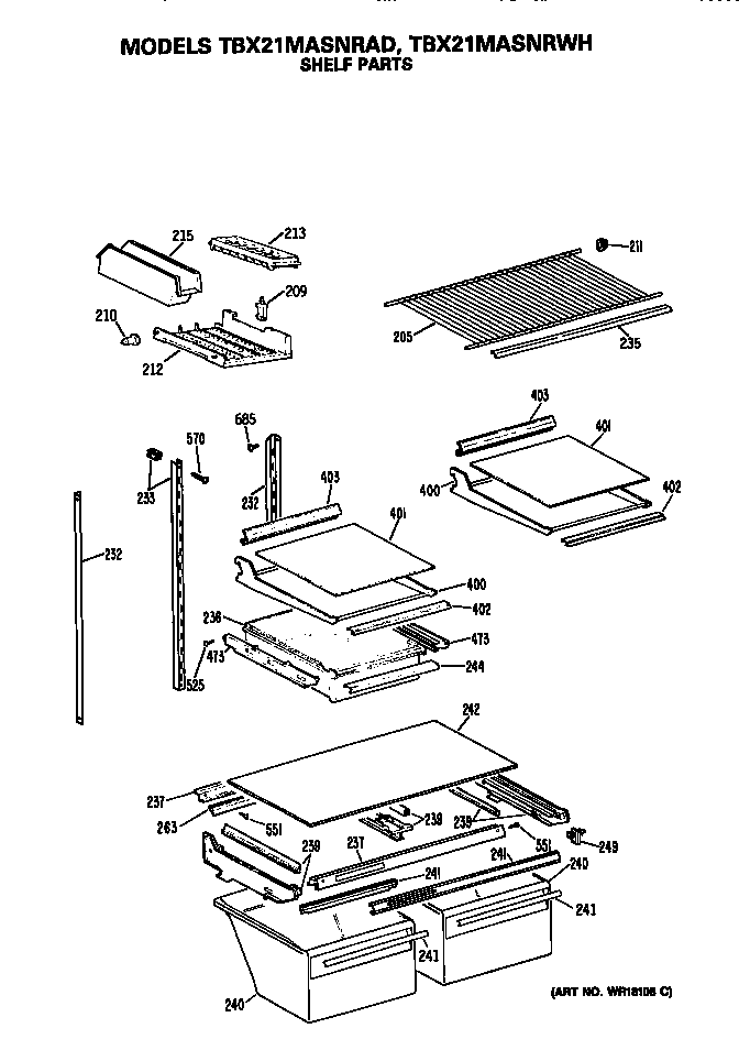 GE TBX21MASNRWH shelfs diagram