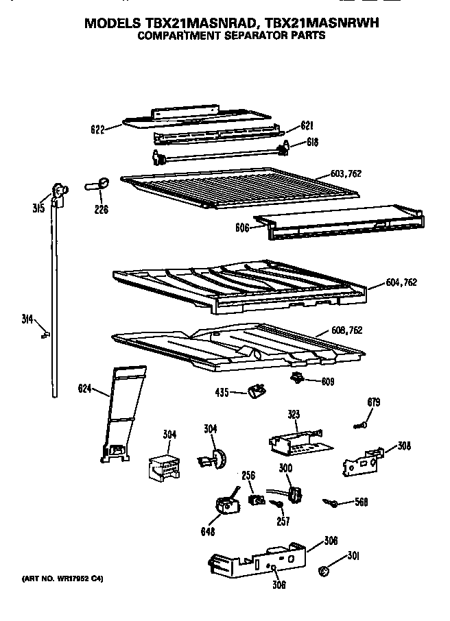 GE TBX21MASNRWH compartment separator diagram