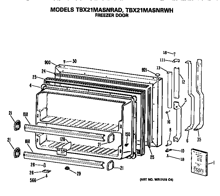 GE TBX21MASNRWH freezer door diagram
