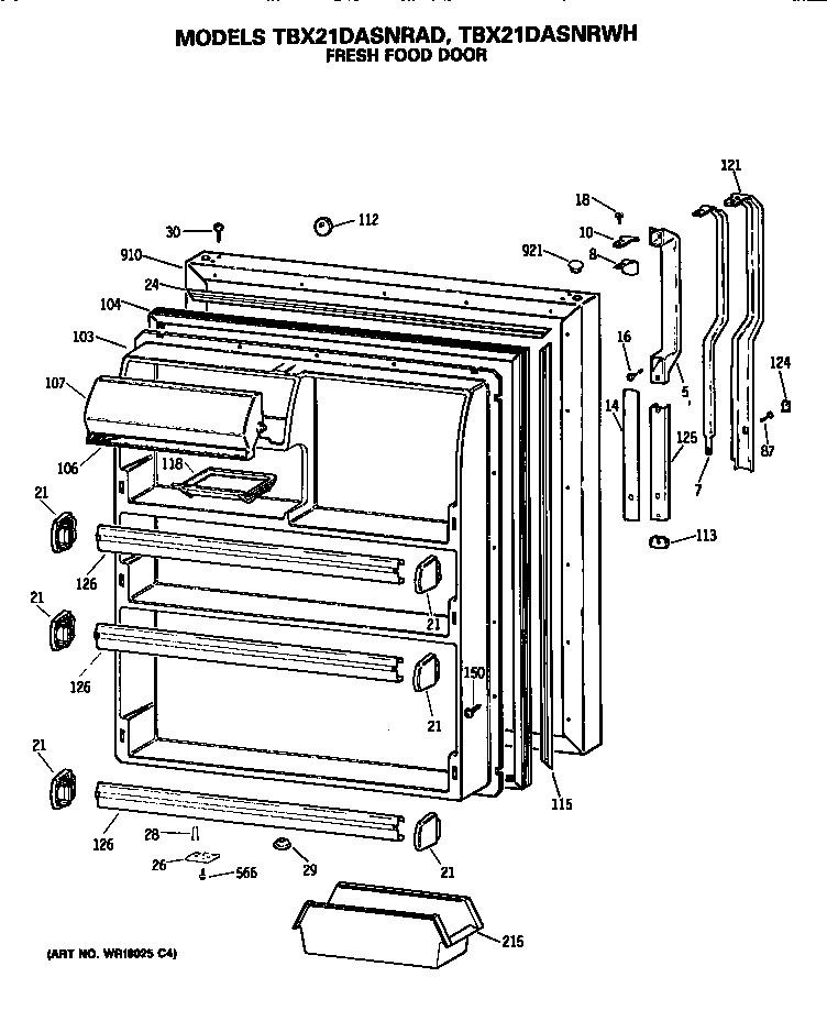 GE TBX21DASNRAD fresh food door diagram