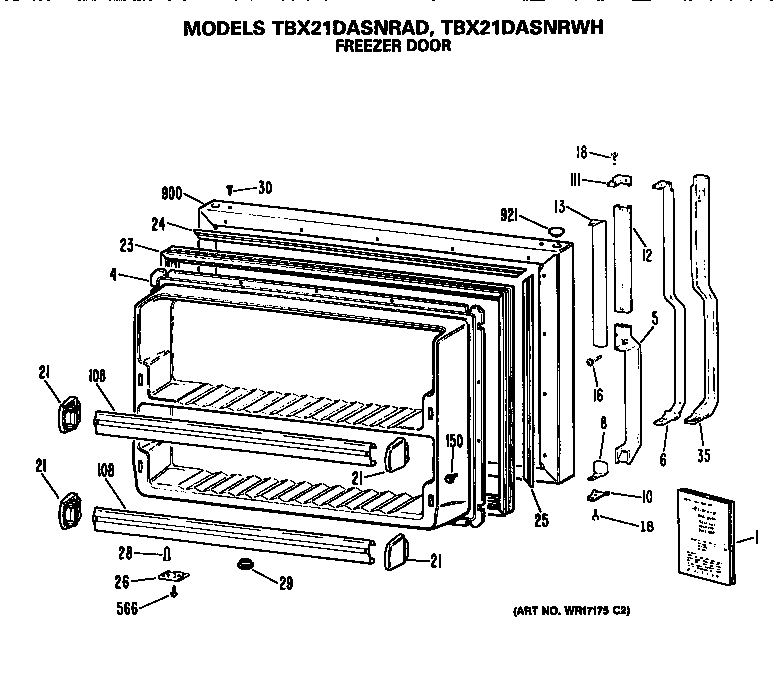 GE TBX21DASNRAD freezer door diagram