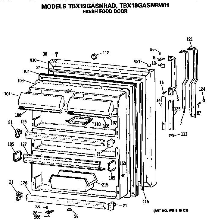 GE TBX19GASNRAD fresh food door diagram