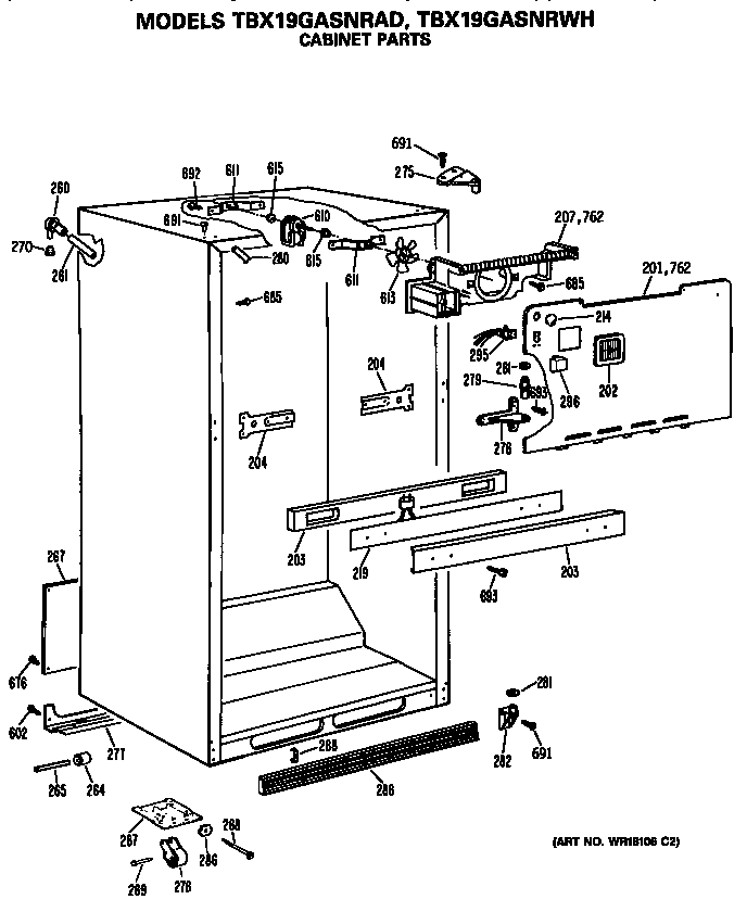 GE TBX19GASNRAD cabinet diagram