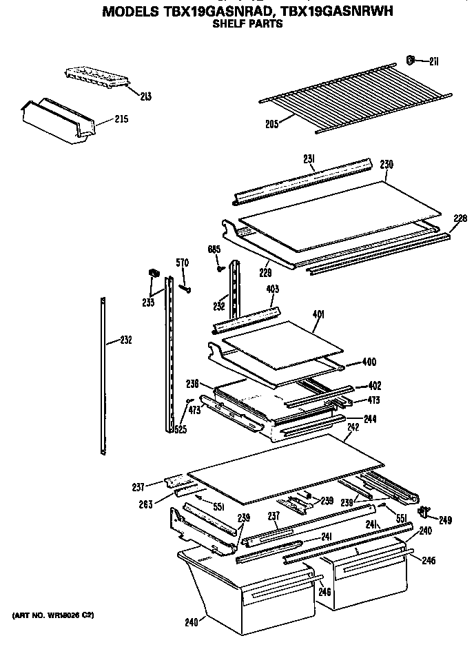 GE TBX19GASNRAD shelfs diagram