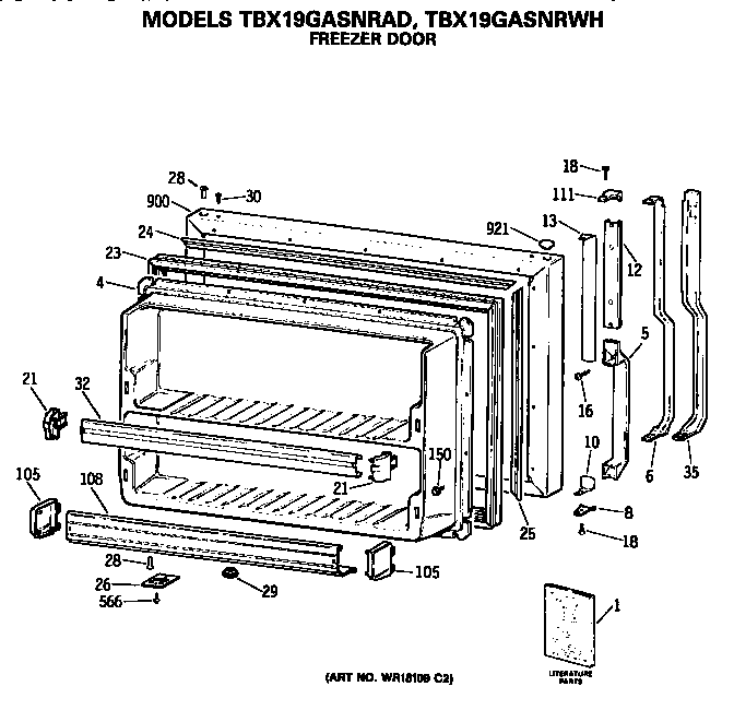 GE TBX19GASNRAD freezer door diagram